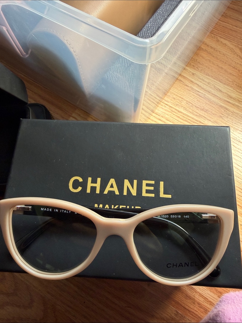 CHANEL Women's Cat-Eye Optical Glasses in Beige and Black